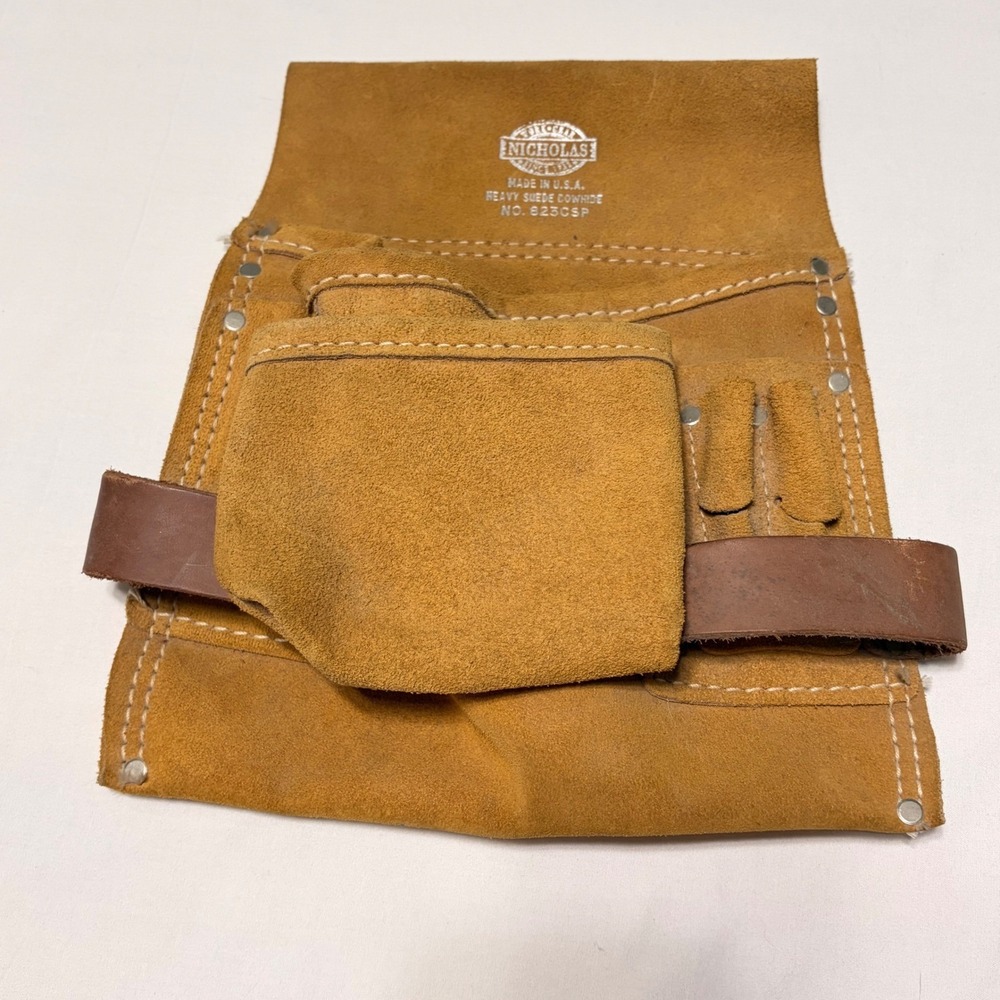 Heavy Suede Cowhide Tool Pouch Nicholas Work Gear Tan Made in USA